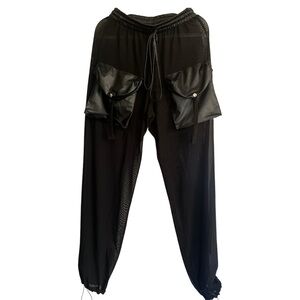 Hot & Delicious Black Mesh Cargo Jogger Pants w/Faux leather pockets Size S